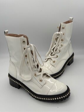Shutz Revolve Andorra Combat Boots Rhinestone Adorned Side Zip Lace Up-NEW
